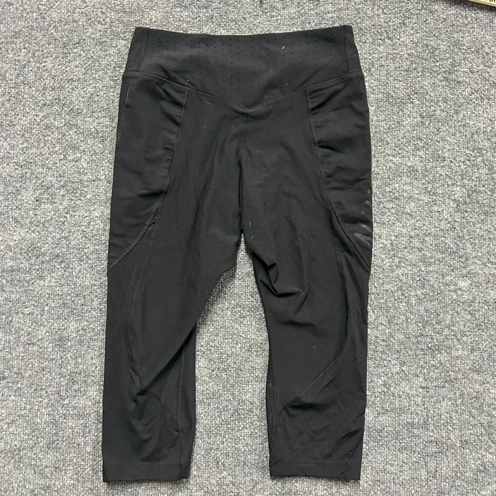 Nike Leggings Womens Size L Black Dri-Fit Legend Crop Mesh Athletic Workout